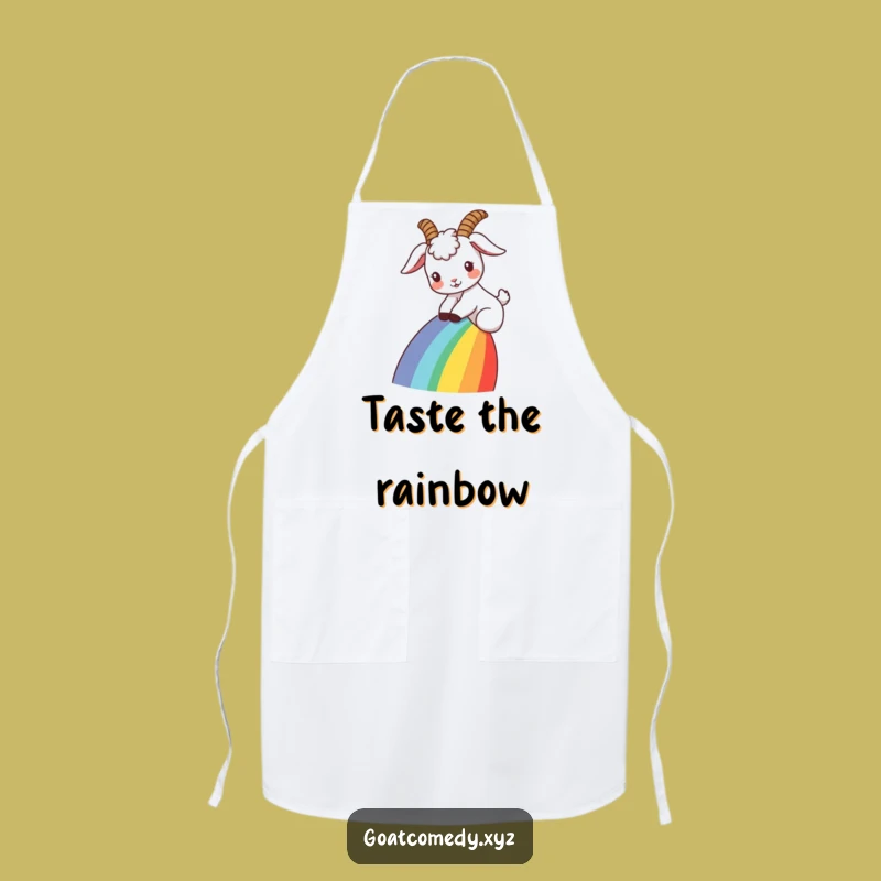 Funny Goat Rainbow Slide Apron: Cook with Magic, Whimsical Kitchen Gift