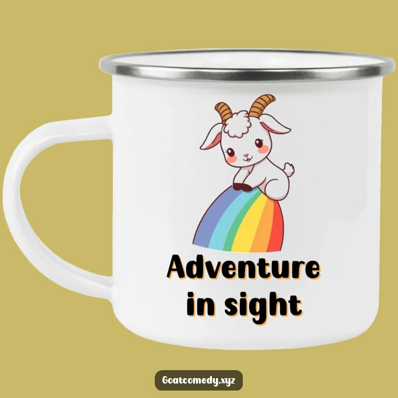 Funny Goat Rainbow Slide Camping Mug: Adventure into Magic, Whimsical Gift