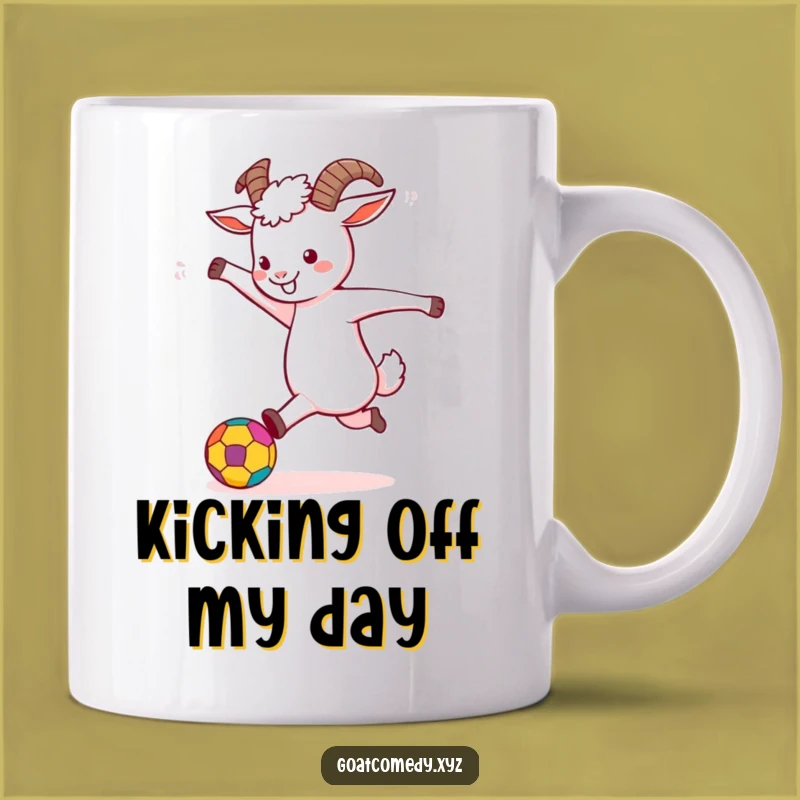 Funny Goat Kicking Ball Mug: Playful Fun with this Hilarious Animal Gift