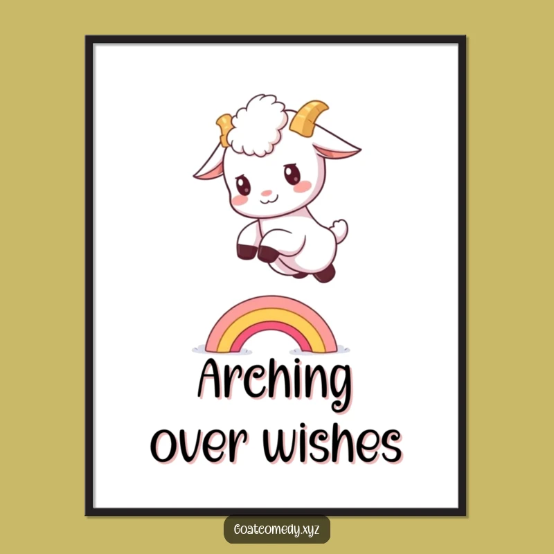 Funny Goat Rainbow Poster: Whimsical Leaping Kid Art for Your Walls
