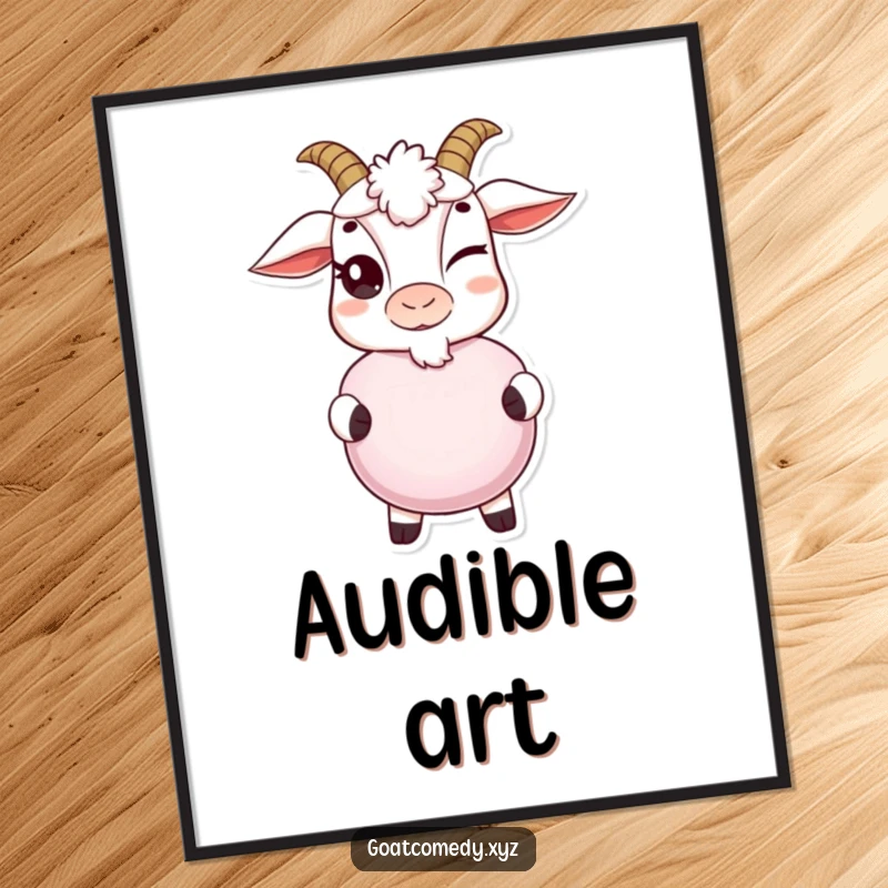 Funny goat poster with a mischievous wink, holding a whoopee cushion, bringing a humorous and playful vibe to any wall.