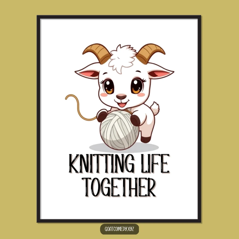Funny Yarn Goat Poster: Hilarious Wide-Eyed Chase Art for Your Walls