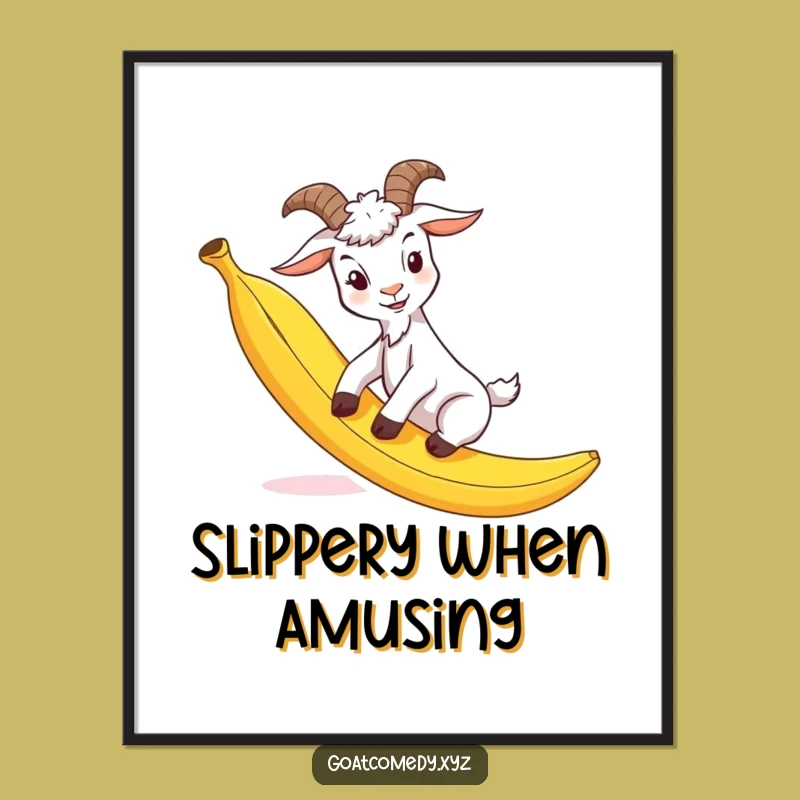 Funny Goat Banana Peel Poster: Hilarious Slapstick Art, Perfect Wall Decor Gift