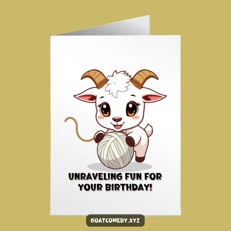 Free Printable Birthday Card: Goat & Yarn Ball - Funny Downloadable for Playful Wishes