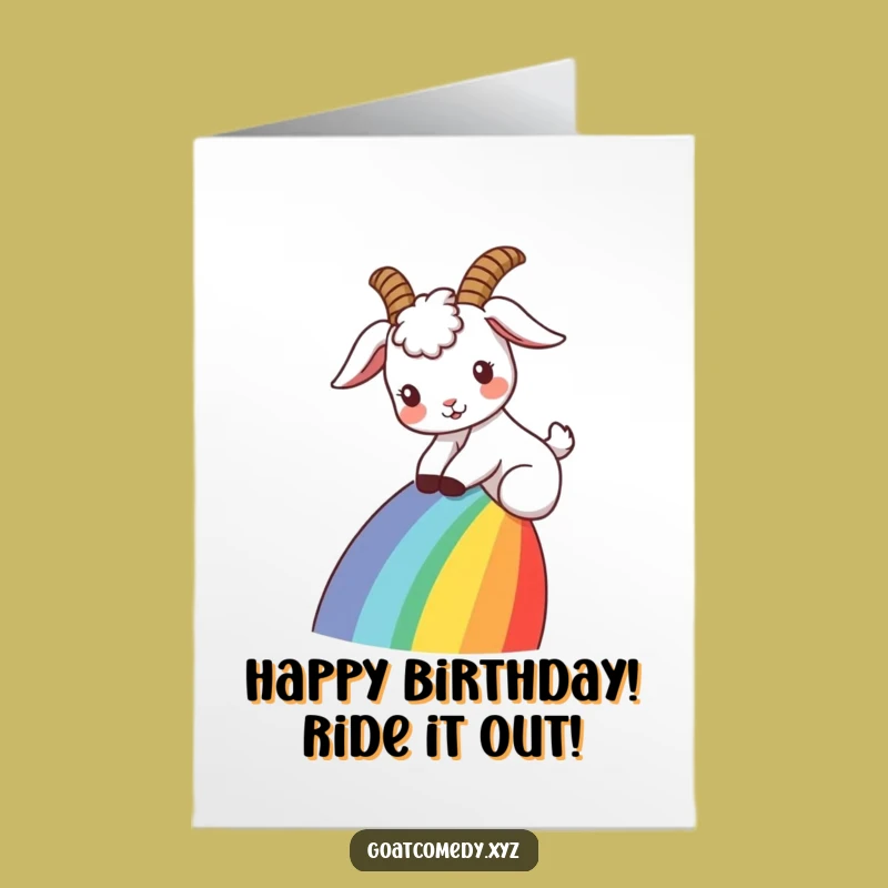 Free Printable Birthday Card: Goaty Rainbow Slide, Joyful Fun, Funny Downloadable Gift