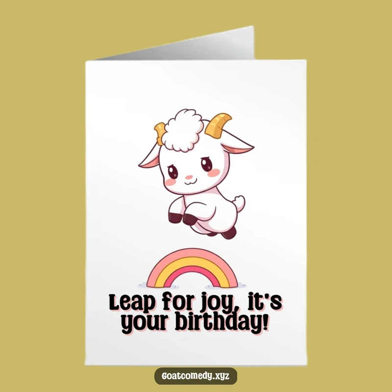 Free Printable Birthday Card: Leaping Goat Kid - Funny Downloadable for a Magical Day