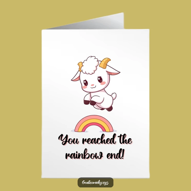 Free Printable Congrats Card: Leaping Goat Kid - Funny Downloadable for Big Wins