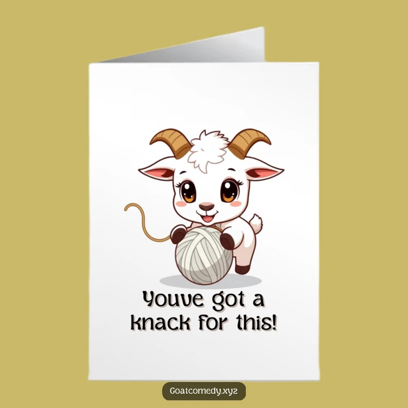 Free Printable Congrats Card: Goat & Yarn Ball - Funny Downloadable for Any Success