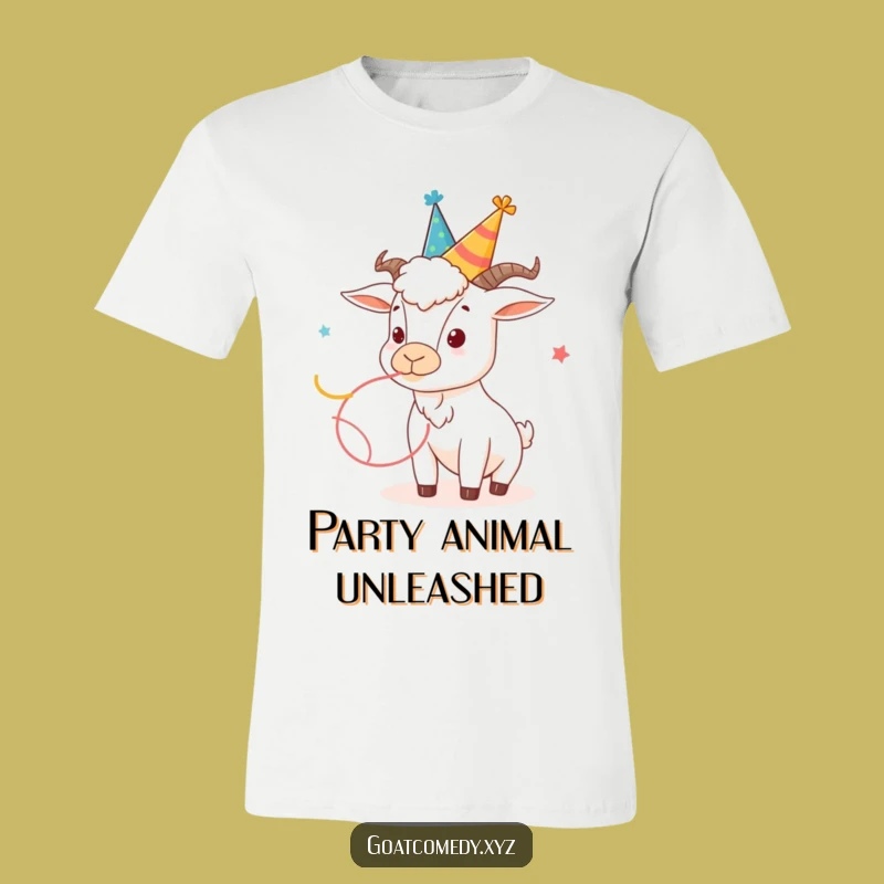 Funny Party Goat T-Shirt: Wear Your Celebration with this Hilarious Design